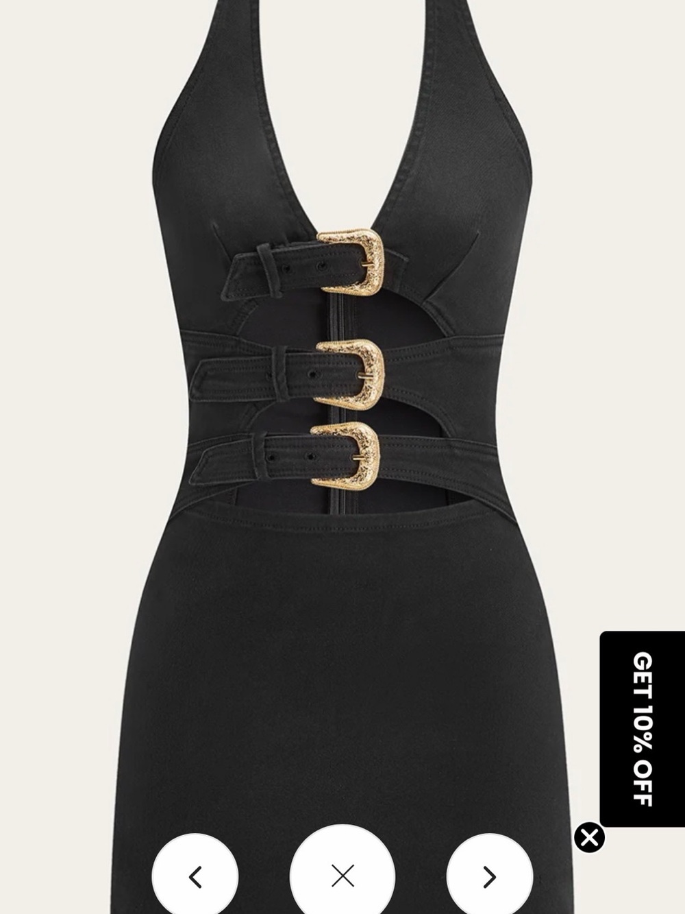 Commense Black Halter Dress with Gold Buckle Straps- NWT- XS